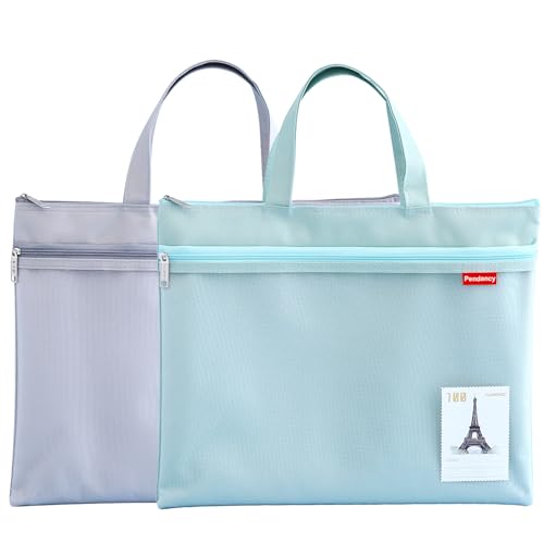 Pendancy Mesh Zipper Pouch 11x13.7 in, 2 pcs Large Double Pocket Waterproof File Bag with Handle, A4 Size Foldable Document Storage for Puzzle Project/Cross Stitch/Travel/Office（Gray Green） - Image 1