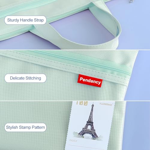 Pendancy Mesh Zipper Pouch 11x13.7 in, 2 pcs Large Double Pocket Waterproof File Bag with Handle, A4 Size Foldable Document Storage for Puzzle Project/Cross Stitch/Travel/Office（Gray Green） - Image 4
