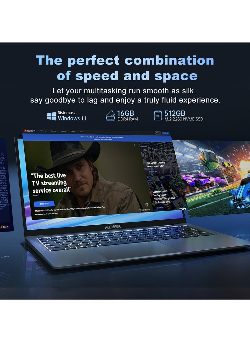 ACEMAGIC - Laptop AMD Ryzen7 5700U 16.1-inch FHD 16GB SO-DIMM DDR4 512GB M.2 2280 PCIe3.0 SSD with Windows 11/WIFI6/BT5.2/Type-C/USB3.2/HDMI/backlit keyboard/16:9/AD Metal house - Image 1