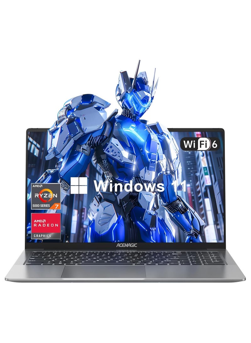 ACEMAGIC Laptop AMD Ryzen7 5700U 16.1-inch FHD 16GB SO-DIMM DDR4 512GB M.2 2280 PCIe3.0 SSD with Windows 11/WIFI6/BT5.2/Type-C/USB3.2/HDMI/backlit keyboard/16:9/AD Metal house  - Image 1