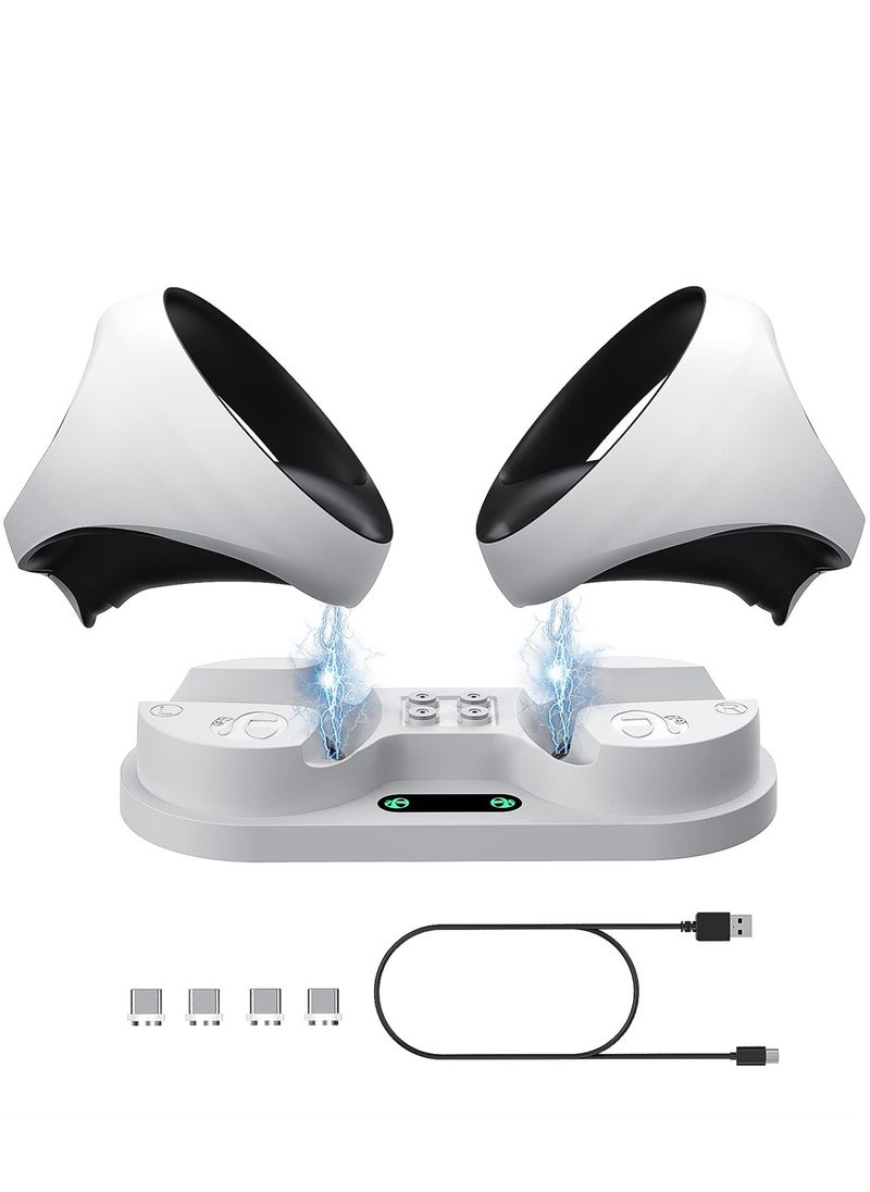 SYOSI Charging Station for Playstation VR2 Controller, Charging Dock Compatible with PS VR2 Controller LED Light Desk Charger Stand with Accessories 4 Type-C Magnetic Clasp and Type-C Cable (White)  - Image 1