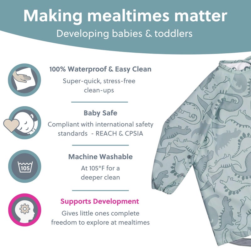 Bibado - Long Sleeve Baby Bibs - Babies & Toddlers 6-36 Months - Coverall Baby Led Weaning Bib - Easy Wipe  Soft & Waterproof - Image 4