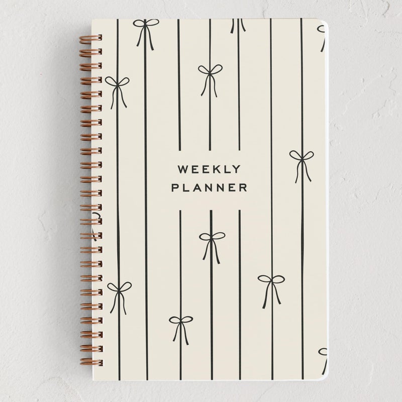 Minted Black Lines of Bows 2026 Weekly & Monthly Undated Planner, 5.5" x 8.5" Minimalist Spiral Bound Planner Notebook, 132 Pages, Modern Undated Calendar Organizer - Image 1