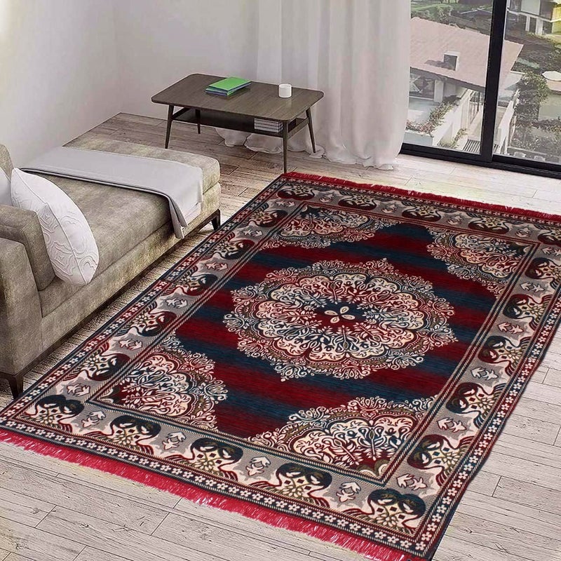 Purav Light Soft Touch Chenille Velvet Carpets for Living Room 5x7 feet Home Decor Carpet for Bedroom Floor Durries Mat, Maroon Aqua