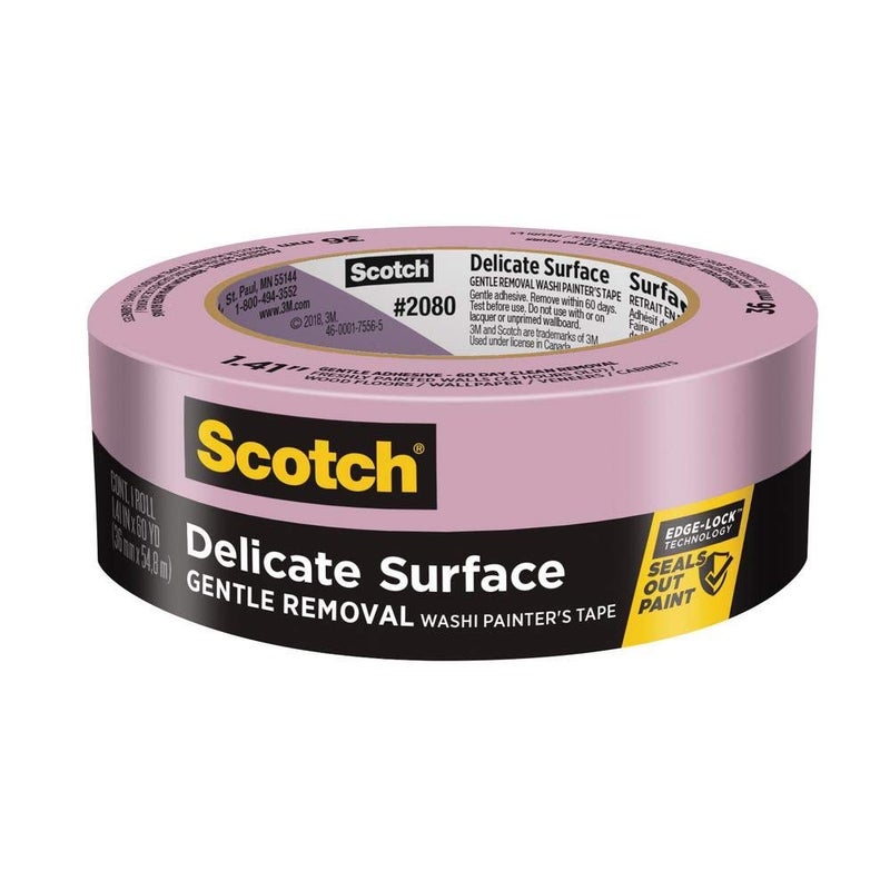 3M Scotch-Blue 2080 Safe-Release Delicate Surfaces Painters Masking Tape , 19 lbs/in Tensile Strength, 60 yds Length x 1" Width, (Pack of 4)