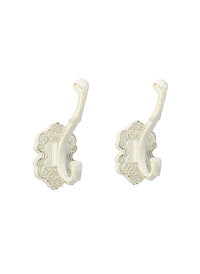 إيروريكس خطافات معاطف مثبتة على الحائط وخطافات مناشف مزخرفة وخطافات حائط متينة من الألومنيوم لتعليق المعاطف والحقائب والملابس في خزانة الردهة والحمام، عبوة من خطافين عتيقين باللونين الأبيض والذهبي على الطراز العتيق - Image 1