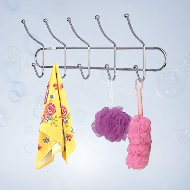 Storia STORIA Stainless Steel 5 Pin Cloth Hanger Wall Mounted Door Mounted Bathroom Cloth Wall Hook Door Hooks Rail for Hanging Keys Clothes Towel Handbags and Lots More  - Image 1