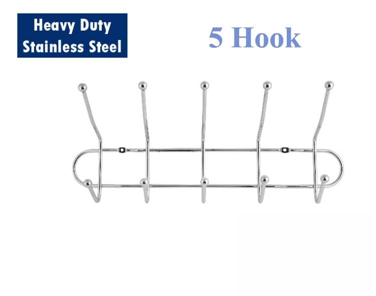 Storia STORIA Stainless Steel 5 Pin Cloth Hanger Wall Mounted Door Mounted Bathroom Cloth Wall Hook Door Hooks Rail for Hanging Keys Clothes Towel Handbags and Lots More  - Image 3