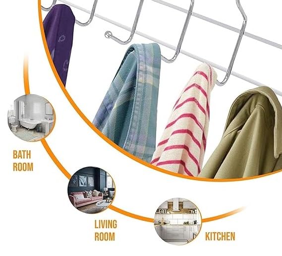 Storia STORIA Stainless Steel 5 Pin Cloth Hanger Wall Mounted Door Mounted Bathroom Cloth Wall Hook Door Hooks Rail for Hanging Keys Clothes Towel Handbags and Lots More  - Image 2