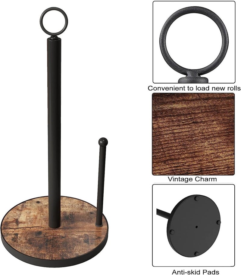 OROPY Paper Towel Holder Countertop with Heavy Duty Wood Base, Farmhouse Paper Towel Roll Stand for Kitchen Counter fits Standard and Jumbo Size Paper Towels (Brown - Easy to Tear) - Image 5