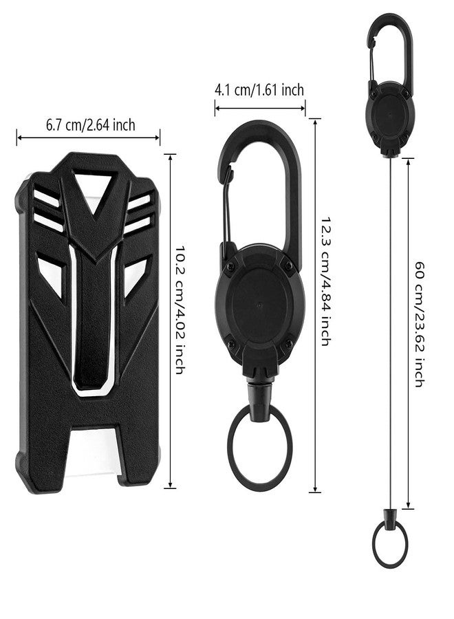 Merdia 2 Pack Heavy-Duty Retractable ID Badge Holder with Lanyard | Hard Plastic ID Card Holder with Clip & Carabiner | Key Card Reel Flexible Wire | Work & School Card Protector - Black - Image 2