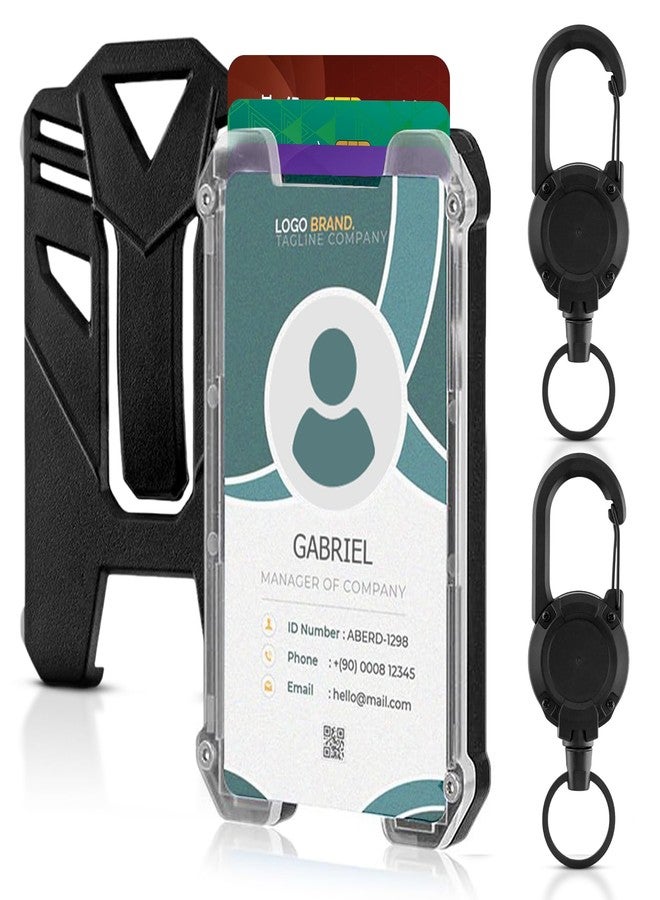 Merdia 2 Pack Heavy-Duty Retractable ID Badge Holder with Lanyard | Hard Plastic ID Card Holder with Clip & Carabiner | Key Card Reel Flexible Wire | Work & School Card Protector - Black - Image 1