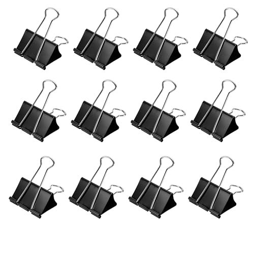 Eduway 32 mm Black Binder Clip - (Pack of 12) | Heavy-Duty Binder Clamp for Files, Notes, Drawing Board/Paper| Paper Holding Metal Clip for Home & Office | Durable Binding Clip for Kids & Adults - Image 1