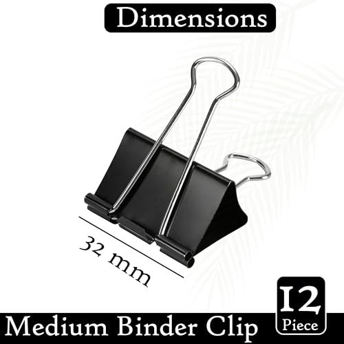 Eduway 32 mm Black Binder Clip - (Pack of 12) | Heavy-Duty Binder Clamp for Files, Notes, Drawing Board/Paper| Paper Holding Metal Clip for Home & Office | Durable Binding Clip for Kids & Adults - Image 2