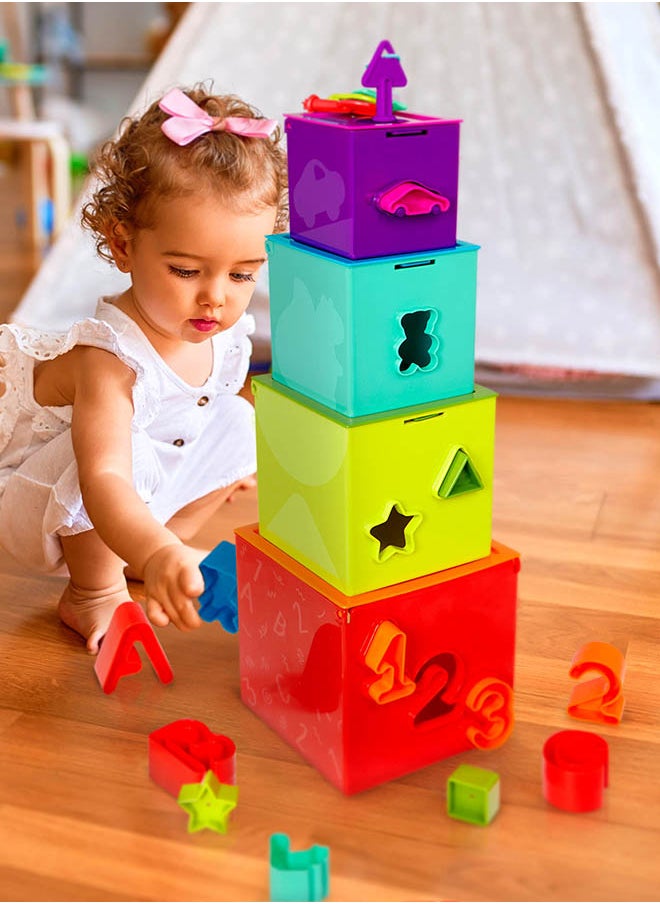BATTAT - Sorting and Stacking Boxes, Activity Box Play Set, Lock and Learn Activity Cubes, Pre School Toys, Best Gift for Babies and Toddlers - Image 1
