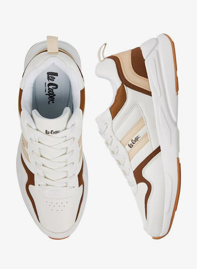 Lee Cooper BEIGE Men's Panelled Lace-Up Sneakers with Pull Tab for Men | Best Price UAE