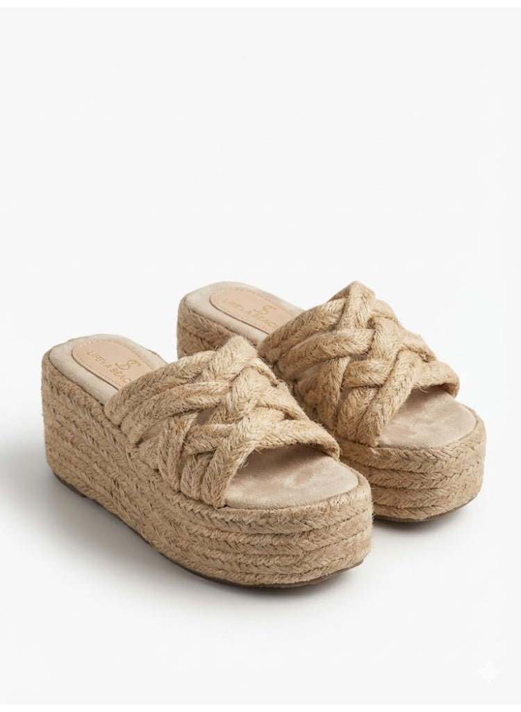 لايف ستيلاش  شبشب ويدج خيش وشفاف انيق  S-26 - بيج - Image 2