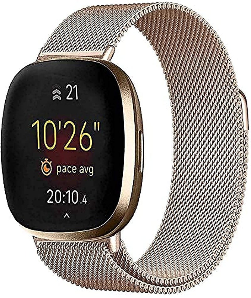 S-Color Rose Gold Stainless Steel Mesh Strap Compatible with Fitbit Versa 3, Sense, Smartwatch Replacement Magnet Band (Women & Men) - Image 2