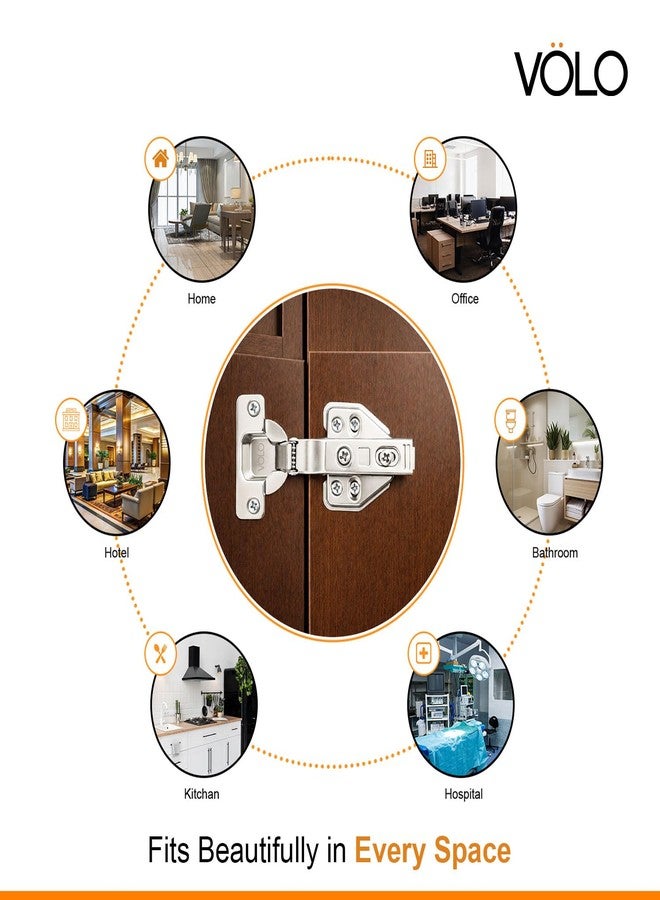 VOLO Soft Close Cabinet Hinges - Stainless Steel Concealed Clip On Hinges, Full Overlay Crank 0 Hydraulic Door Hinges for Kitchen Wardrobe Silver | 1 Pair (2 Pieces) - Image 3