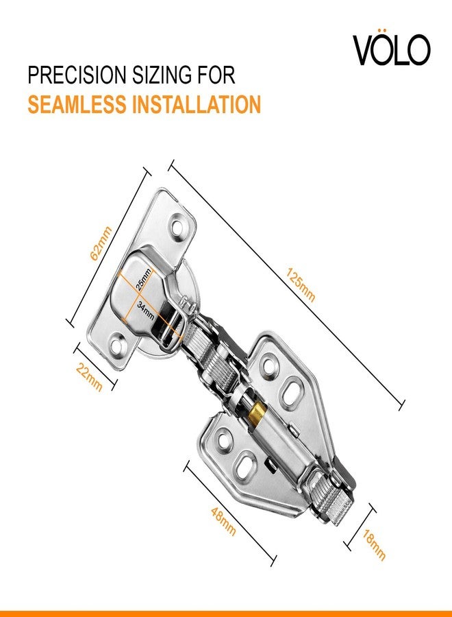 VOLO Soft Close Cabinet Hinges - Stainless Steel Concealed Clip On Hinges, Full Overlay Crank 0 Hydraulic Door Hinges for Kitchen Wardrobe Silver | 1 Pair (2 Pieces) - Image 2
