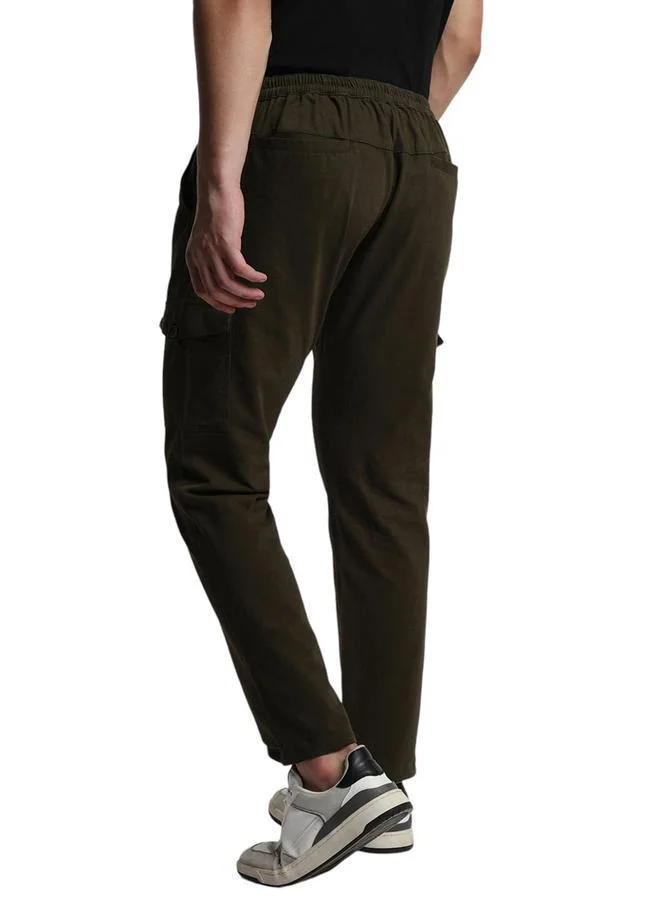 Dennis Lingo olive green Men'S Dark Olive Cotton Blend Solid Pattern Full Length Chinos Tapered Trouser for Men | Best Price UAE
