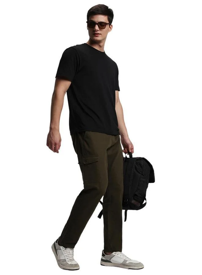 Dennis Lingo Men'S Dark Olive Cotton Blend Solid Pattern Full Length Chinos Tapered Trouser