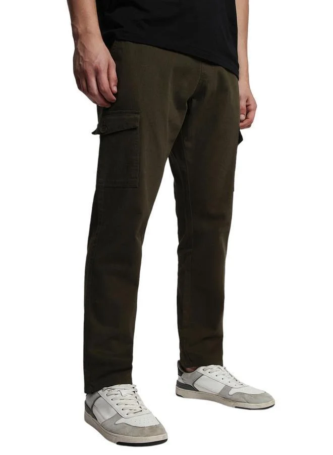 Dennis Lingo olive green Men'S Dark Olive Cotton Blend Solid Pattern Full Length Chinos Tapered Trouser for Men | Best Price UAE