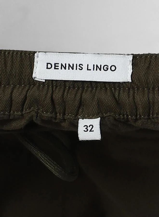 Dennis Lingo Men'S Dark Olive Cotton Blend Solid Pattern Full Length Chinos Tapered Trouser