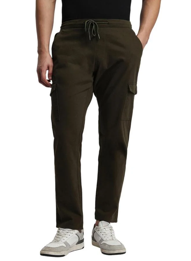 Dennis Lingo olive green Men'S Dark Olive Cotton Blend Solid Pattern Full Length Chinos Tapered Trouser for Men | Best Price UAE