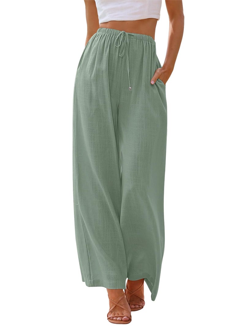 LILLUSORY Linen Wide Leg Pants Womens Palazzo Flowy Beach Vacation 2026 Summer Spring Fashion Outfits Clothes Clothing Trendy Skirts Cute Resort Wear Cruise High Waisted Boho Travel Trousers Pockets - Image 1