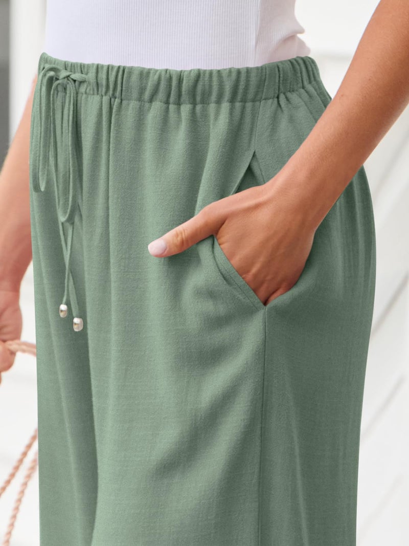 LILLUSORY Linen Wide Leg Pants Womens Palazzo Flowy Beach Vacation 2026 Summer Spring Fashion Outfits Clothes Clothing Trendy Skirts Cute Resort Wear Cruise High Waisted Boho Travel Trousers Pockets - Image 5
