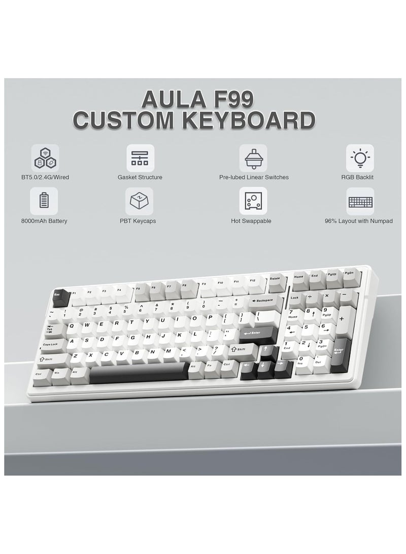 AULA AULA F99 Wireless Mechanical Keyboard,Tri-Mode BT5.0/2.4GHz/USB-C Hot Swappable Custom Keyboard,Pre-lubed Linear Switches,Gasket Structure,RGB Backlit Gaming Keyboard for PC/Tablet/PS/Xbox (Reaper Switches) - Image 2