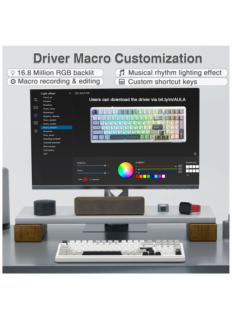 AULA F99 Wireless Mechanical Keyboard,Tri-Mode BT5.0/2.4GHz/USB-C Hot Swappable Custom Keyboard,Pre-lubed Linear Switches,Gasket Structure,RGB Backlit Gaming Keyboard for PC/Tablet/PS/Xbox (Reaper Switches) - pzsku/Z582DC38597C05FBAF6FCZ/45/_/1733123366/e52bf91f-0452-48a6-b625-abf22e8baa17