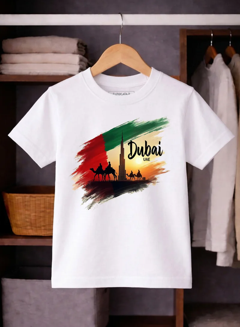 فنكار FUNKAAR تيشيرت أطفال للأولاد والبنات بطباعة علم الإمارات