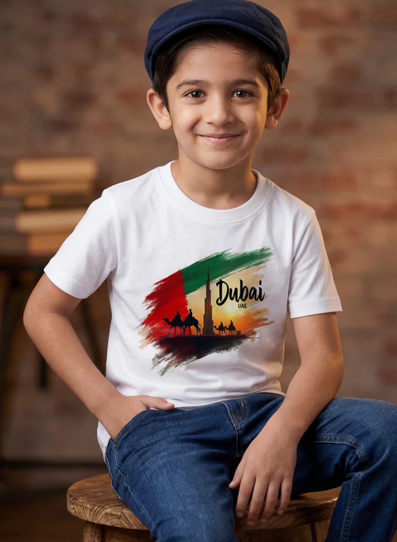 فنكار FUNKAAR تيشيرت أطفال للأولاد والبنات بطباعة علم الإمارات
