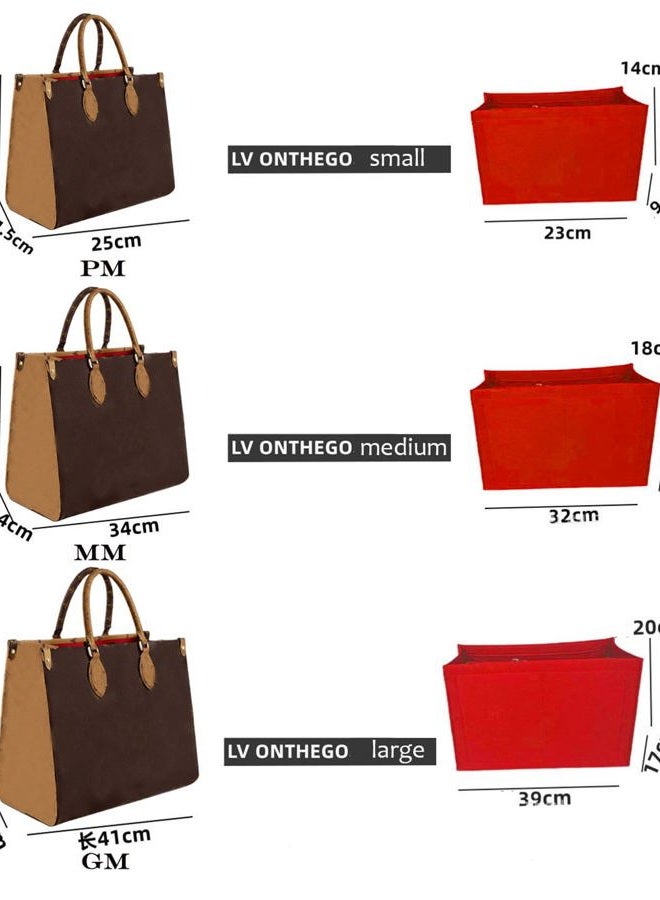 Lckaey Bag Organizer for Onthego MM bag Felt Purse Insert with Detachable Zipper Pocket ONTHEGO Insert Removable1080red -M - Image 2