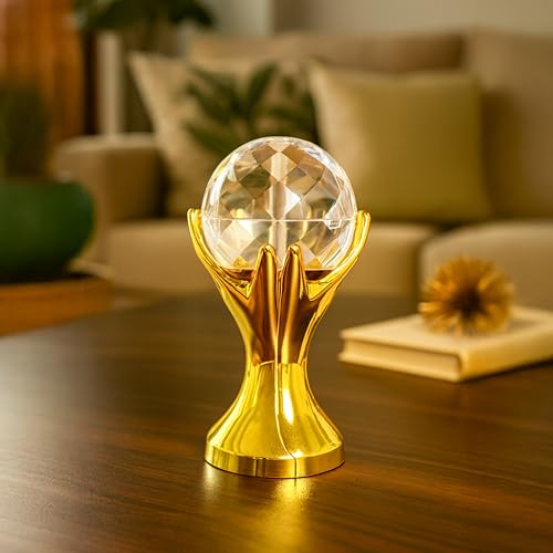 HindCraft Colorful LED Crystal Globe Table Lamp with Golden Handstand + 360° Rotating Disco LED Bulb – Multi-Color Light for Home, Party, Bedroom, Office – Mothers Day Gift & Décor - Image 1