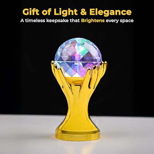 HindCraft Colorful LED Crystal Globe Table Lamp with Golden Handstand + 360° Rotating Disco LED Bulb – Multi-Color Light for Home, Party, Bedroom, Office – Mothers Day Gift & Décor - Image 2