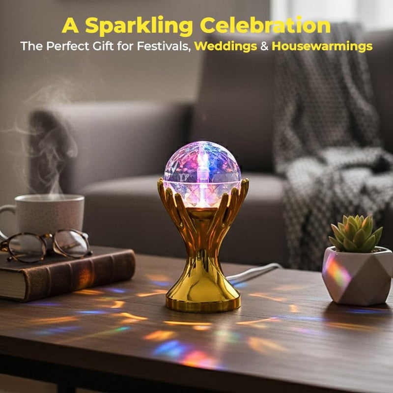 HindCraft Colorful LED Crystal Globe Table Lamp with Golden Handstand + 360° Rotating Disco LED Bulb – Multi-Color Light for Home, Party, Bedroom, Office – Mothers Day Gift & Décor - Image 5