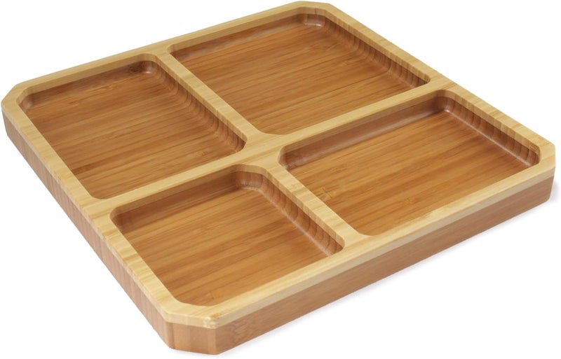BambooMN Portion Control Plates  9 x 9 Bamboo Ecoware Reusable Dinnerware Divided Square Plates for Healthy Eating 4 Pcs - Image 3