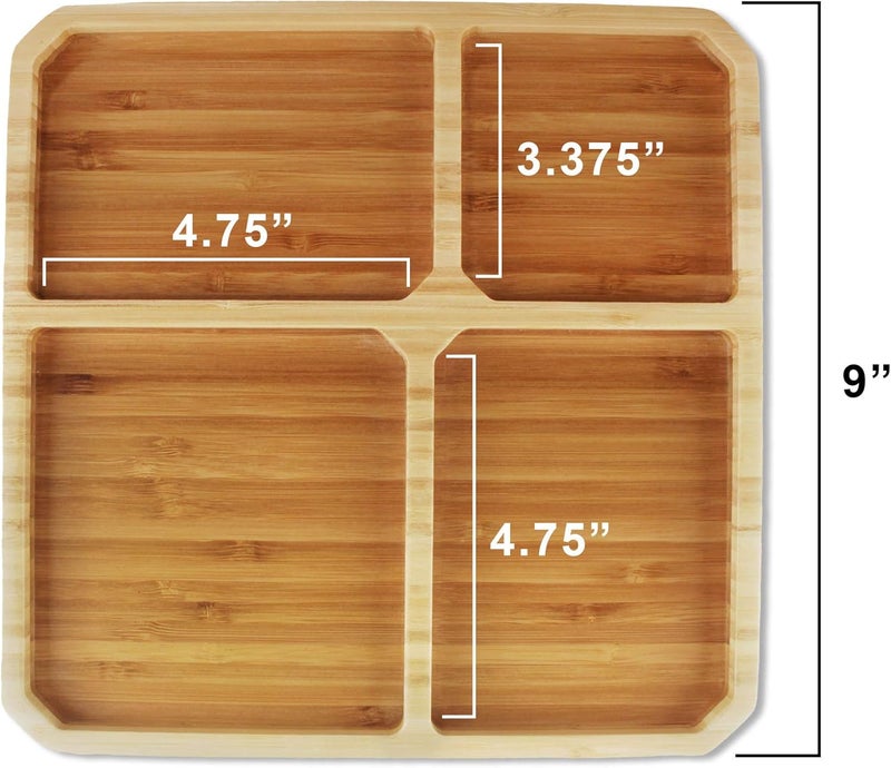 BambooMN Portion Control Plates  9 x 9 Bamboo Ecoware Reusable Dinnerware Divided Square Plates for Healthy Eating 4 Pcs - Image 4
