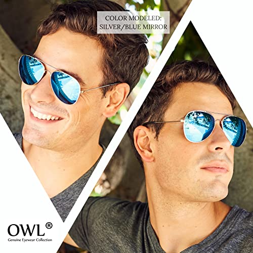 OWL Aviator Sunglasses Full Mirror Lens Gold Color Frame Blue Lens - Image 3