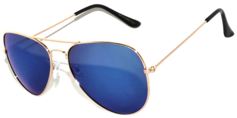 OWL Aviator Sunglasses Full Mirror Lens Gold Color Frame Blue Lens - Image 1
