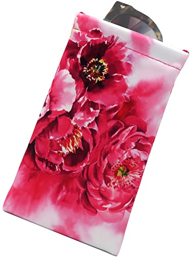 MyEyeglassCase Women Soft Sunglasses Case - Large Glasses Holder in Floral Microfiber Print - Squeeze Top Eyeglass Pouch with Cloth - Passport Holder, Smart Phone Case (CT8 Peonies) - Image 1