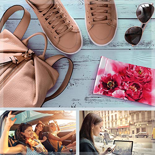 MyEyeglassCase Women Soft Sunglasses Case - Large Glasses Holder in Floral Microfiber Print - Squeeze Top Eyeglass Pouch with Cloth - Passport Holder, Smart Phone Case (CT8 Peonies) - Image 5