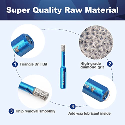 BRSCHNITT Dry Diamond Core Drill Bit Set,BRSCHNITT 5pcs 1/4 Inch (6mm) Diamond Hole Saw Core Drill Bit with Triangle Shank for Porcelain Tile Ceramic Stone Granite Marble - Image 2