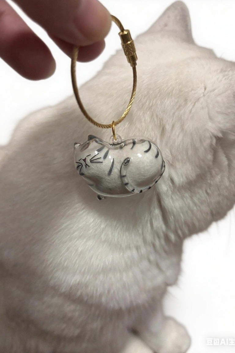 سلسلة مفاتيح أكريليك قطة كاذبة من الأكريليك سلسلة مفاتيح شفافة من شعر القطط الشفافة تذكار ذكرى فراء الحيوانات الأليفة قلادة تذكارية لطيفة من فراء القطط على شكل قطة ساحرة لطيفة على شكل قطة على شكل قطة هدية DIY إكسسوار تذكاري صغير للحيوانات الأليفة - Image 2