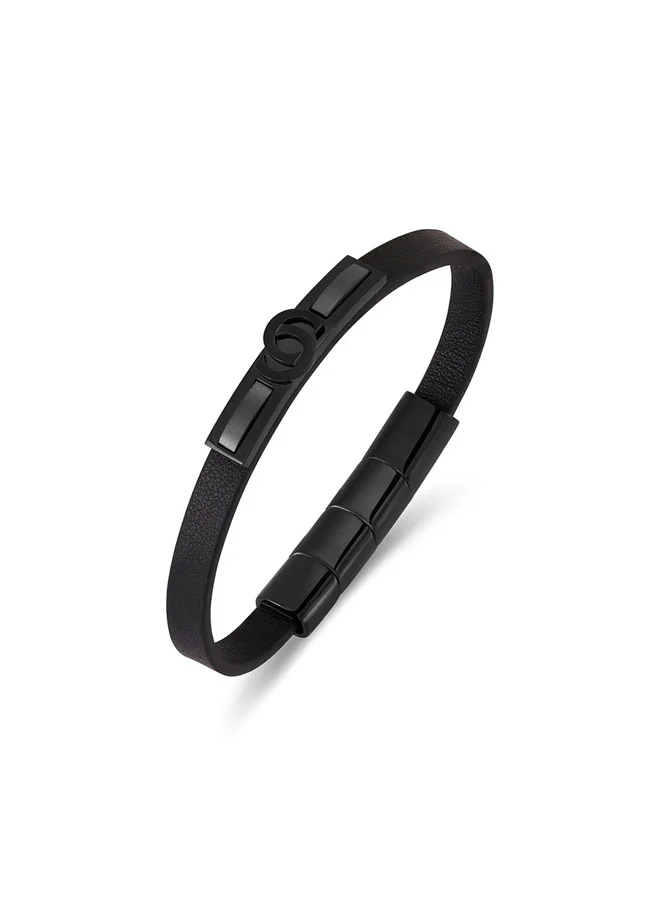 CERRUTI 1881 Elio Leather Double C Logo Bracelet