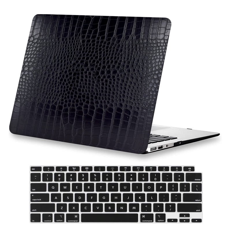 KEROM Compatible with Crocodile MacBook Air 13 inch Case 2021 2020 2019 2018 M1 A2337 A2179 A1932, Textured Elegant Luxury Aligator Skin Snakeskin PU Leather Hard Shell & Keyboard Cover, Black - Image 1