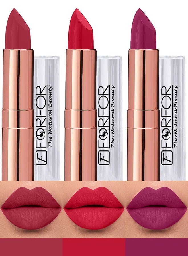 فور فور مجموعة هدايا أحمر شفاه فورفور أنتيك فيلفيت، بقوام كريمي مطفي ولمسة نهائية ناعمة، 3 قطع، للنساء، غنية بزبدة الشيا وفيتامين هـ وزيت الجوجوبا - Image 1